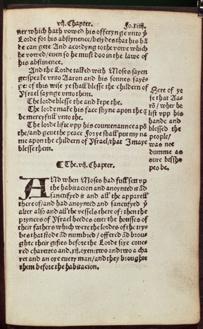 Oude Testament tekstpagina uit de eerste editie van de Tyndale Bijbel, 1530 door English School